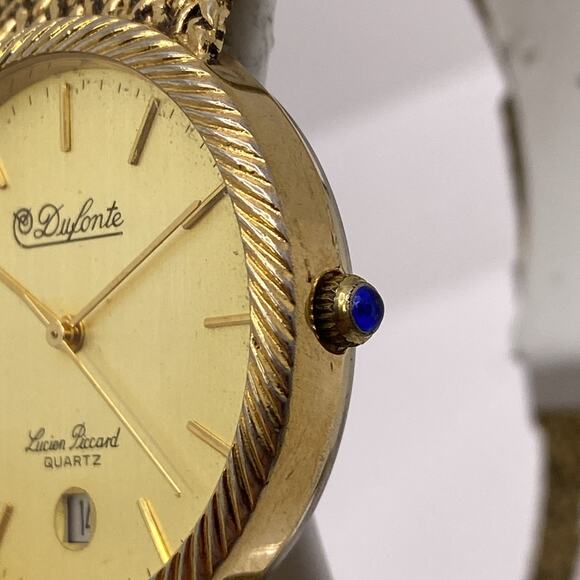Vintage Dufonte Lucien Piccard Mens Gold Watch Works New Battery Date Watch